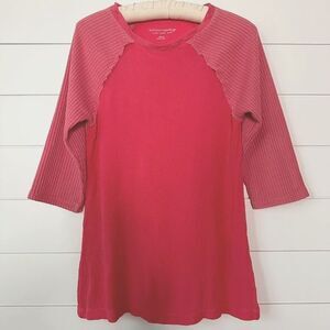 Soft Surroundings Womens Waffle Knit Pullover XS Stretch Thermal Raw Edge Casual